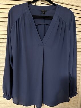 Ann Taylor Deep Blue V-Neck Long Sleeve Blouse
